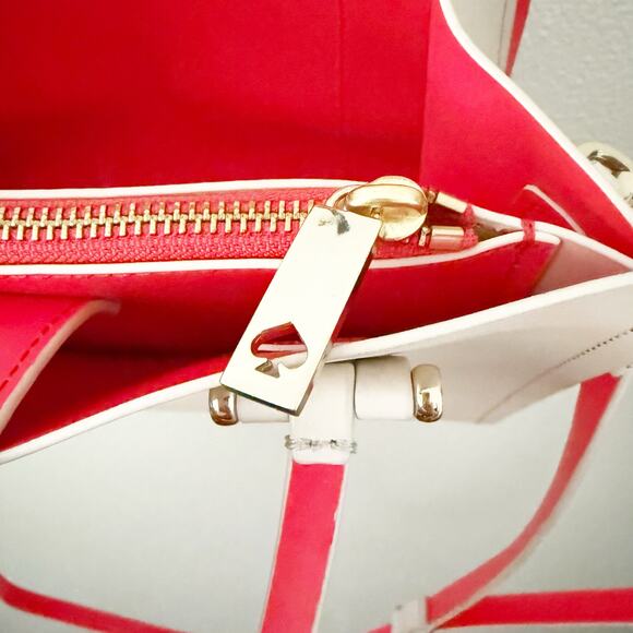 KATE SPADE | "Arbour Hill Elodie" Purse Nude Beige Bright Coral + Long Strap - Picture 10 of 14